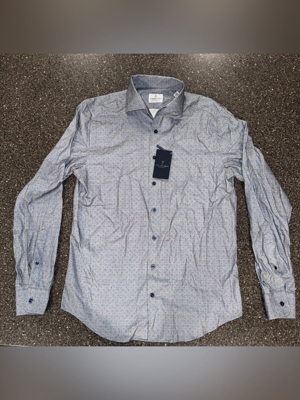 Emanuel Berg Men’s Modern Fit Shirt 40/M Blue Geometric Print NWT $328 Retail